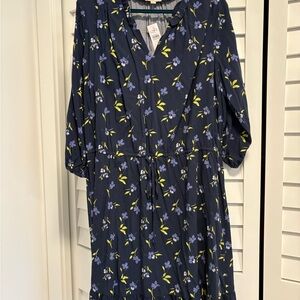 LOFT Outlet Navy Dress with Yellow and Purple Floral Design